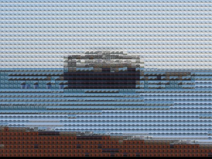 AI-made generative artwork: Everyone who looked. A stylised, animated image of Brighton West Pier, not a photograph.