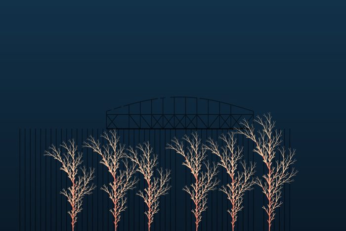 AI-made generative artwork: Coral, optimistic. A stylised, animated image of Brighton West Pier, not a photograph.