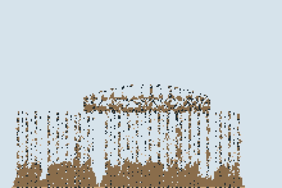 AI-made generative artwork: Sandcastle, Storm Austen. A stylised, animated image of Brighton West Pier, not a photograph.