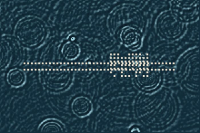 AI-made generative artwork: Rain on the remains, from above. A stylised, animated image of Brighton West Pier, not a photograph.