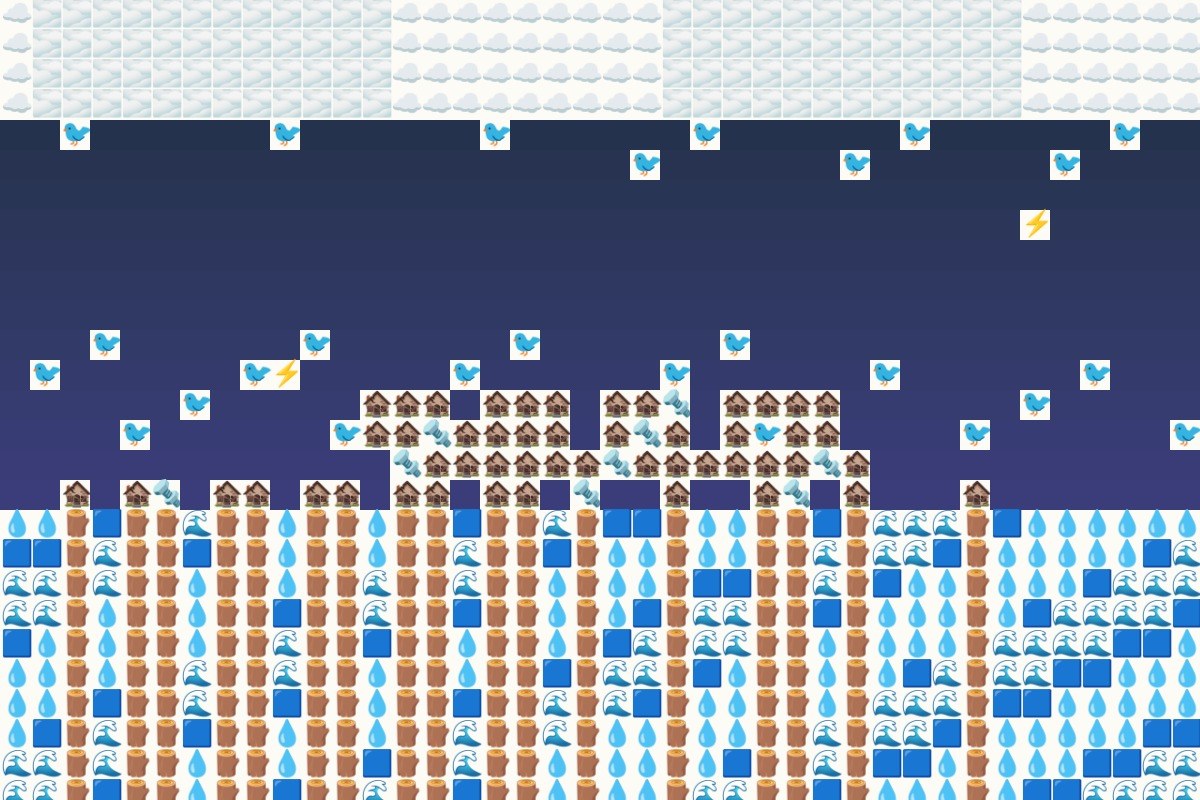 AI-made generative artwork: Emoji mosaic. A stylised, animated image of Brighton West Pier, not a photograph.