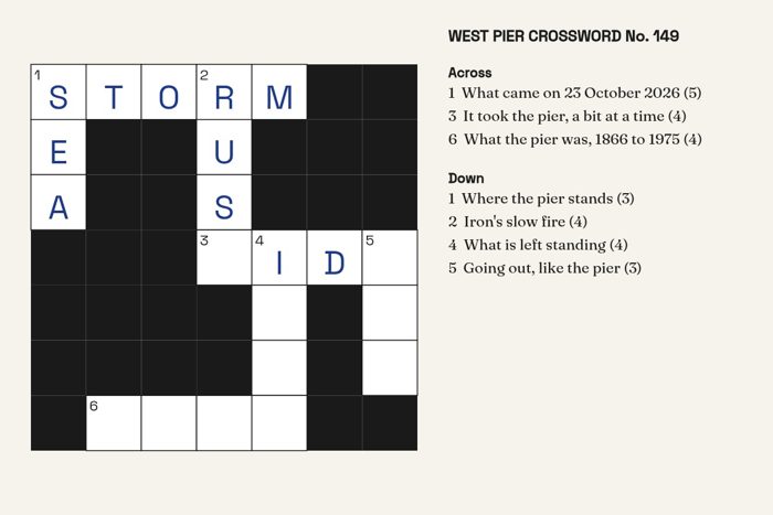 AI-made generative artwork: Crossword No. 149. A stylised, animated image of Brighton West Pier, not a photograph.