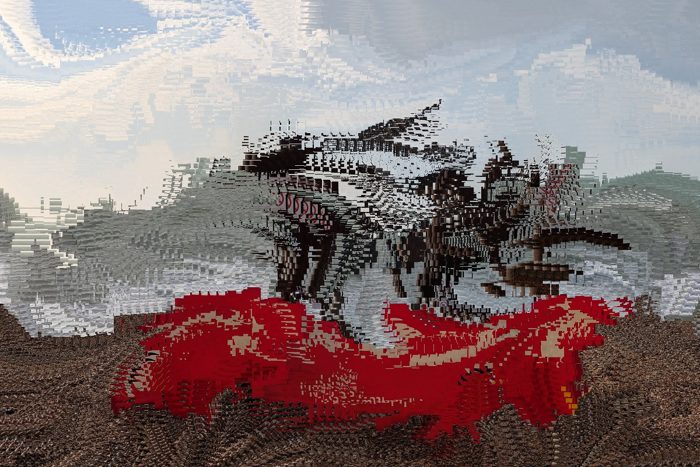 AI-made generative artwork: DANGER, compressed until honest. A stylised, animated image of Brighton West Pier, not a photograph.