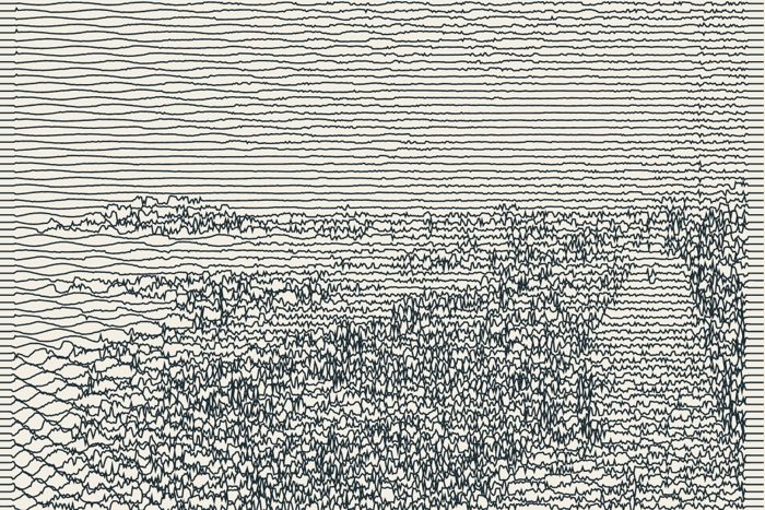 AI-made generative artwork: Photochrom, re-engraved. A stylised, animated image of Brighton West Pier, not a photograph.