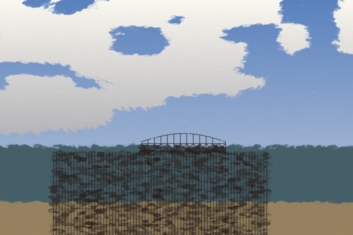 AI-made generative artwork: Cloud study over the West Pier (after Constable). A stylised, animated image of Brighton West Pier, not a photograph.