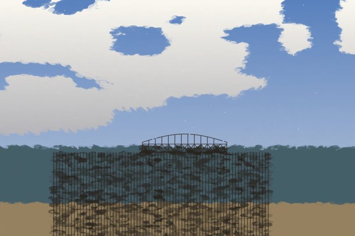 AI-made generative artwork: Cloud study over the West Pier (after Constable). A stylised, animated image of Brighton West Pier, not a photograph.