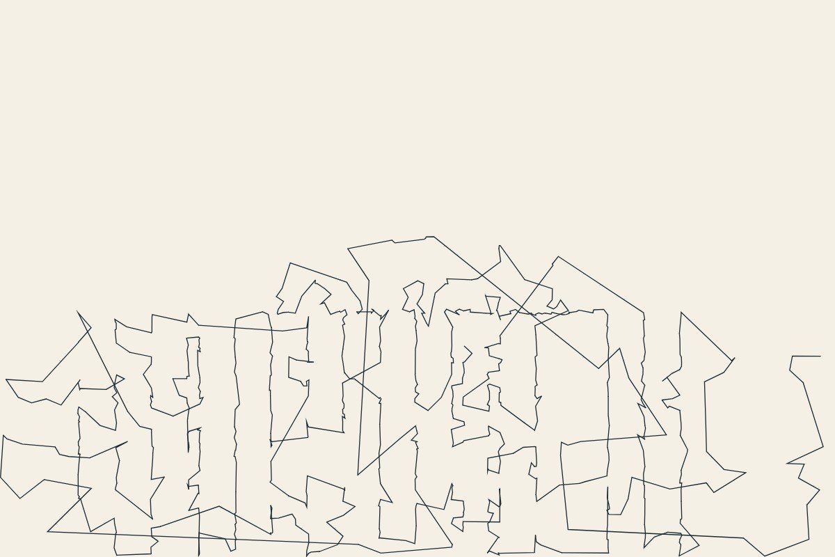AI-made generative artwork: Without lifting the pen. A stylised, animated image of Brighton West Pier, not a photograph.