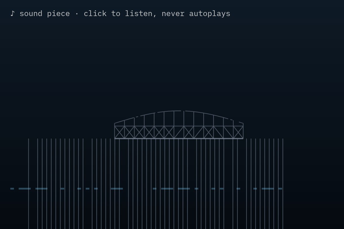 AI-made generative artwork: WEST PIER, beeped. A stylised, animated image of Brighton West Pier, not a photograph.
