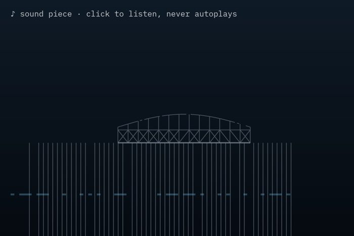 AI-made generative artwork: WEST PIER, beeped. A stylised, animated image of Brighton West Pier, not a photograph.