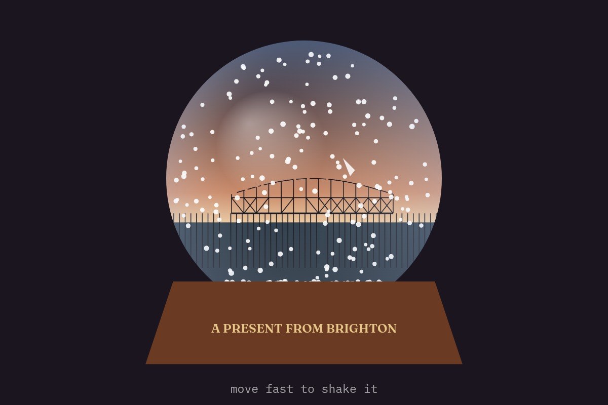 AI-made generative artwork: A present from Brighton. A stylised, animated image of Brighton West Pier, not a photograph.