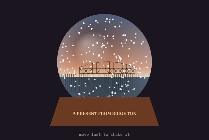 AI-made generative artwork: A present from Brighton. A stylised, animated image of Brighton West Pier, not a photograph.