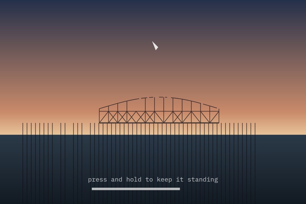 AI-made generative artwork: Hold it together. A stylised, animated image of Brighton West Pier, not a photograph.