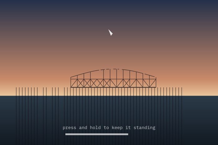 AI-made generative artwork: Hold it together. A stylised, animated image of Brighton West Pier, not a photograph.