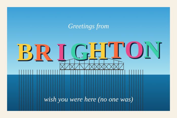 AI-made generative artwork: Greetings from Brighton. A stylised, animated image of Brighton West Pier, not a photograph.