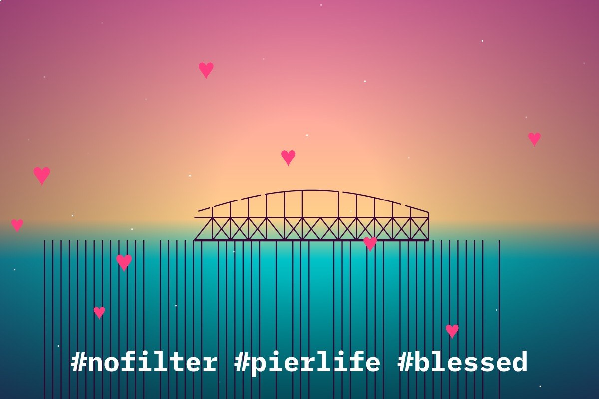 AI-made generative artwork: #nofilter. A stylised, animated image of Brighton West Pier, not a photograph.