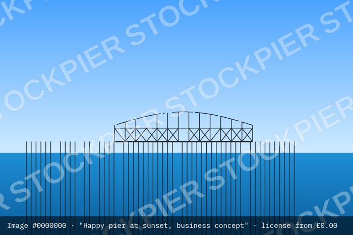AI-made generative artwork: Happy pier at sunset, business concept. A stylised, animated image of Brighton West Pier, not a photograph.