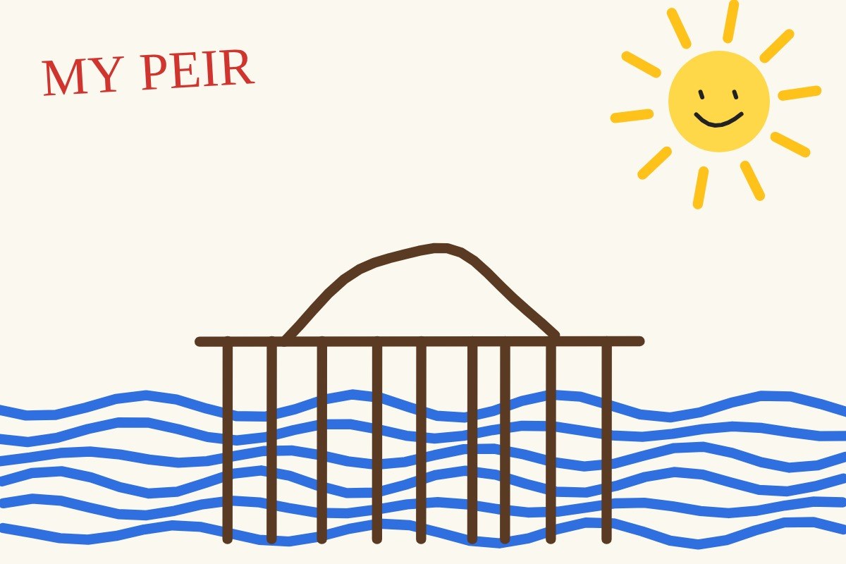 AI-made generative artwork: MY PEIR. A stylised, animated image of Brighton West Pier, not a photograph.