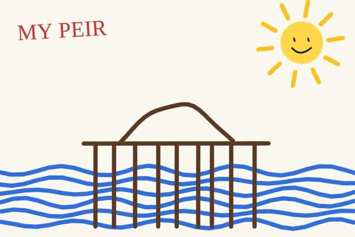 AI-made generative artwork: MY PEIR. A stylised, animated image of Brighton West Pier, not a photograph.