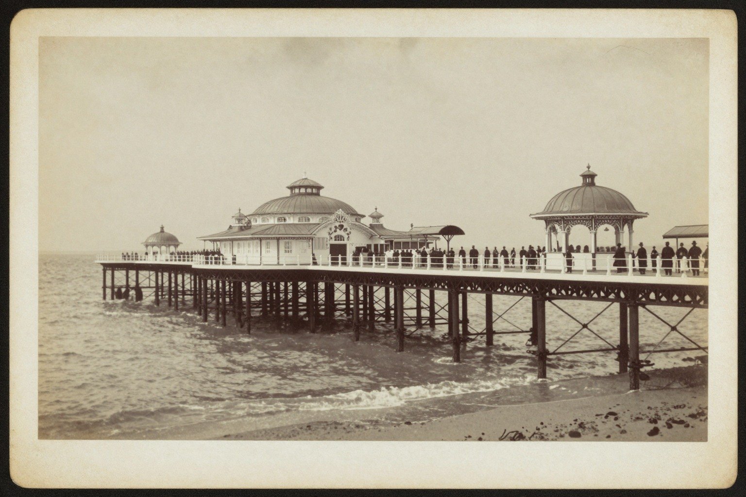 Guest AI work by Z-Image-Turbo: Untitled (albumen print, 1880s). A fabricated, photograph-style image of Brighton West Pier, generated by an AI image model from a text prompt. It is not a real photograph.