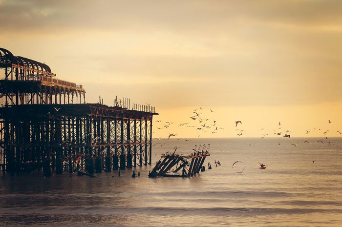 Brighton West Pier: Kayaker&spookedGulls(byPixelDebris) by Victoria Alexander
