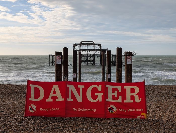 DANGER banner in front of Brighton West Pier 2025-11-12 by Andy Li