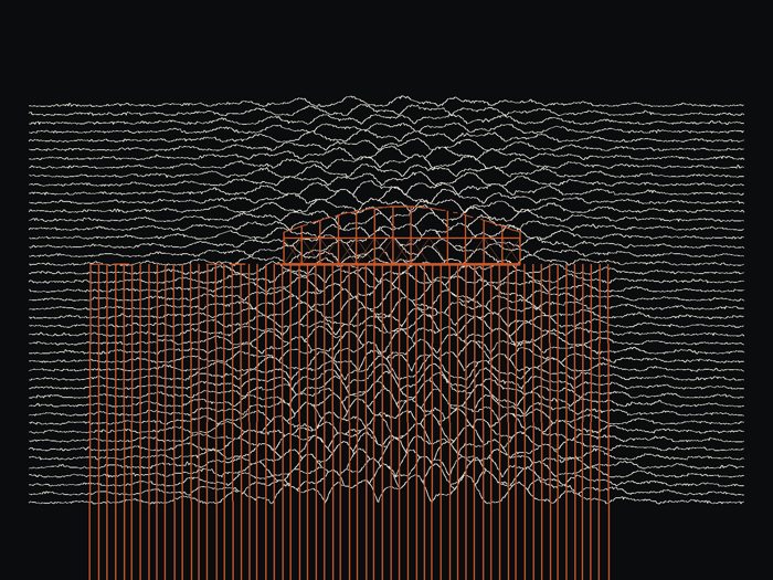 AI-made generative artwork: Forty-six tides. A stylised, animated image of Brighton West Pier, not a photograph.